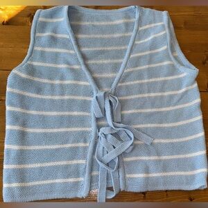 Soft Blue & White Striped Knit Tie-Front Tank | Size M